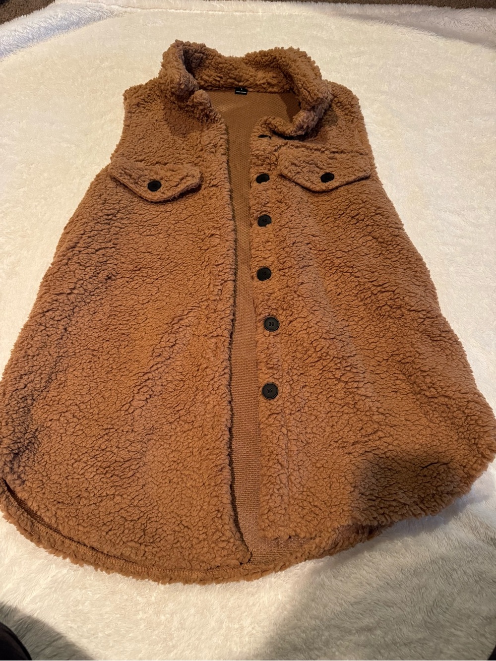 Plush Sherpa Button Vest - Brown